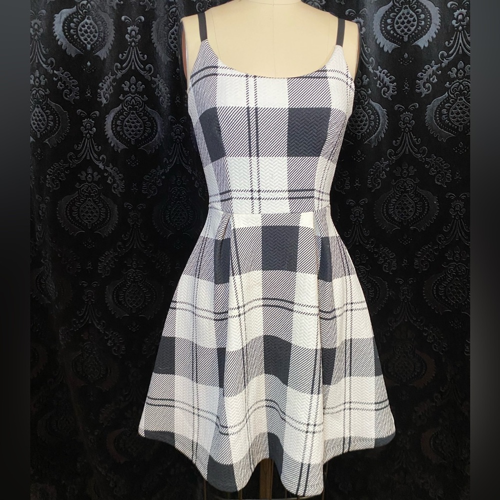 Soprano White and Black Spaghetti Strap A-Line Sundress